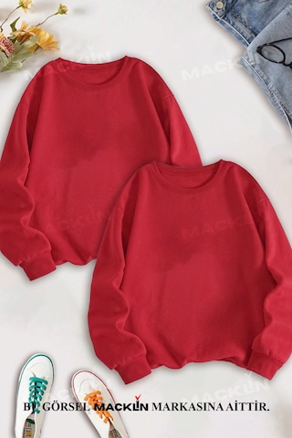 Macklin Sevgili Çift Kombin Şimşek Mcqueen Ve Sally Sırt Baskılı Bisiklet Yaka Sweatshirt 2li Set Takım Kırmızı Mck1361 Kırmızı