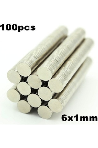 100 Adet Çap 6Mm X Kalınlık 1Mm Yuvarlak Güçlü Neodyum Mıknatıs N11.2449