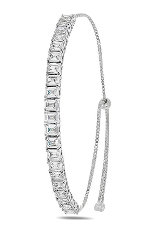 Brezza Lusso Jewelry Sıralı Baget Pırlanta Işıltılı Kadın Gümüş Bileklik