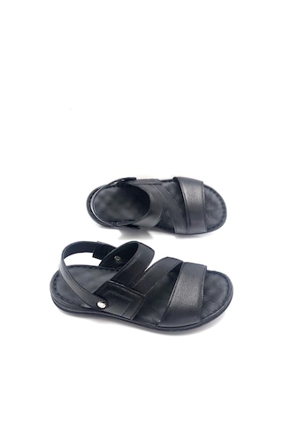 Derilax Hakiki Deri Tam Ortopedik Günlük Giyime Uygun Masajlı Erkek Sandalet Siyah