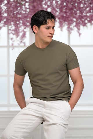 Paul Martin Slimfit Lyocell Kumaş Likralı Küçük Armürlü Bisiklet Yaka T-shirt Haki