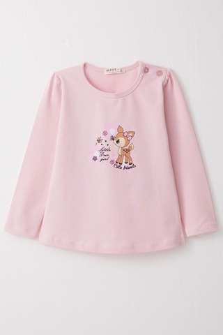 Breeze Kız Bebek Uzun Kollu Tişört Sevimli Ceylancık Baskılı 9 Ay-3 Yaş, Pembe-pembe Pembe