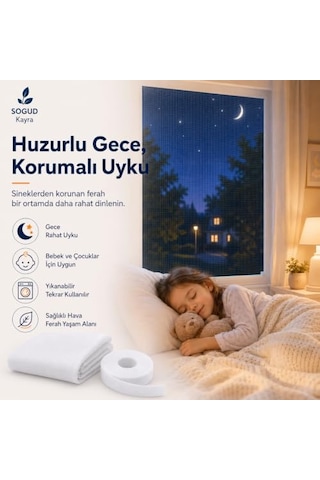 Sogud Kayra 2 Li Set Pencere Sinekliği 130x150 Cm - Yapışkanlı Cırtlı Sineklik Tülü - Yıkanabilir Tekrar Kullanılabilir Kesilebilir Sinek Perdesi - Geniş Pencere İçin