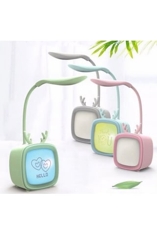 Tv Tasarımlı Kademeli Şarjlı Masa Lambası Led Gece Lamba Turkuaz