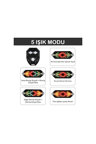 Bisiklet Dönüş Sinyali Şarjlı Bisiklet Arka Led Uyarı Işığı