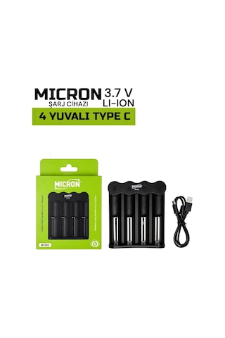 Micron 18650, 21700, 26650, 14500,10440 Pil Şarj Cihazı 4 Yuvalı Type-c Girişli 3.7v Li-ion Şarj Aleti