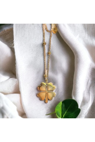 Xbaby Boncuklu Zincirli Yonca Çelik Gold Kolye Gold