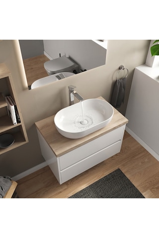 Dura Bagno Rose Çanak Lavabo 60x40 Cm, Batarya Deliksiz Tezgah Üstü Beyaz 5841