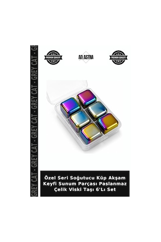 Özel Seri Soğutucu Küp Akşam Keyfi Sunum Parçası Paslanmaz Çelik Viski Taşı 6'lı Set