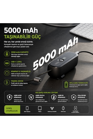 Sbs Hybrid 5000 Mah Powerbank Dahili Eu Fişli Şarj Cihazı Usb-c Pd 20w Dahili Usb-c Kablo Lcd Ekran 3'ü 1 Arada