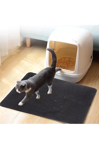 Elekli Kedi Tuvalet Önü Paspası - Siyah