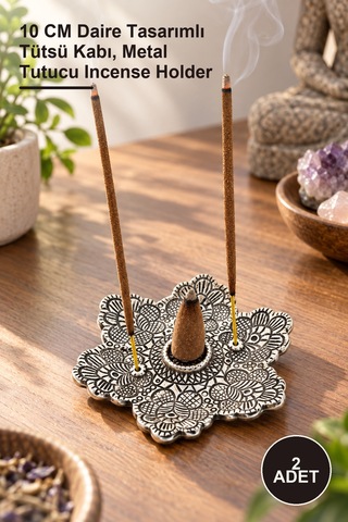 2 Adet Metal Yuvarlak Tütsülük 10 Cm Daire Tasarımlı Tütsü Kabı, Metal Tutucu Incense Holder 1
