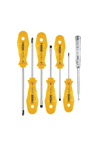Sgs 7'li Profesyonel Tornavida Seti, Sarı Seri, Chrome Vanadium Çelik, Ergonomik Tutma Saplı, Sgs1040
