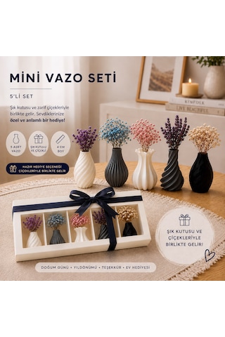 5 Li Mini Dekoratif Vazo Seti Çiçekleri Ve Kutusuyla Beraber Set 0