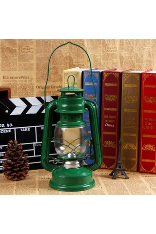 Yaozixa Klasik Demir Makyajlı Cam Fener, Nostaljik Dekoratif Alet, Taşınabilir Outdoor Kamp Lamba, Mavi Vintage Tasarım