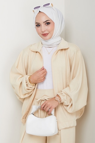 Bestenur Fermuarlı Oversize Takım 1595 - Bej Bej