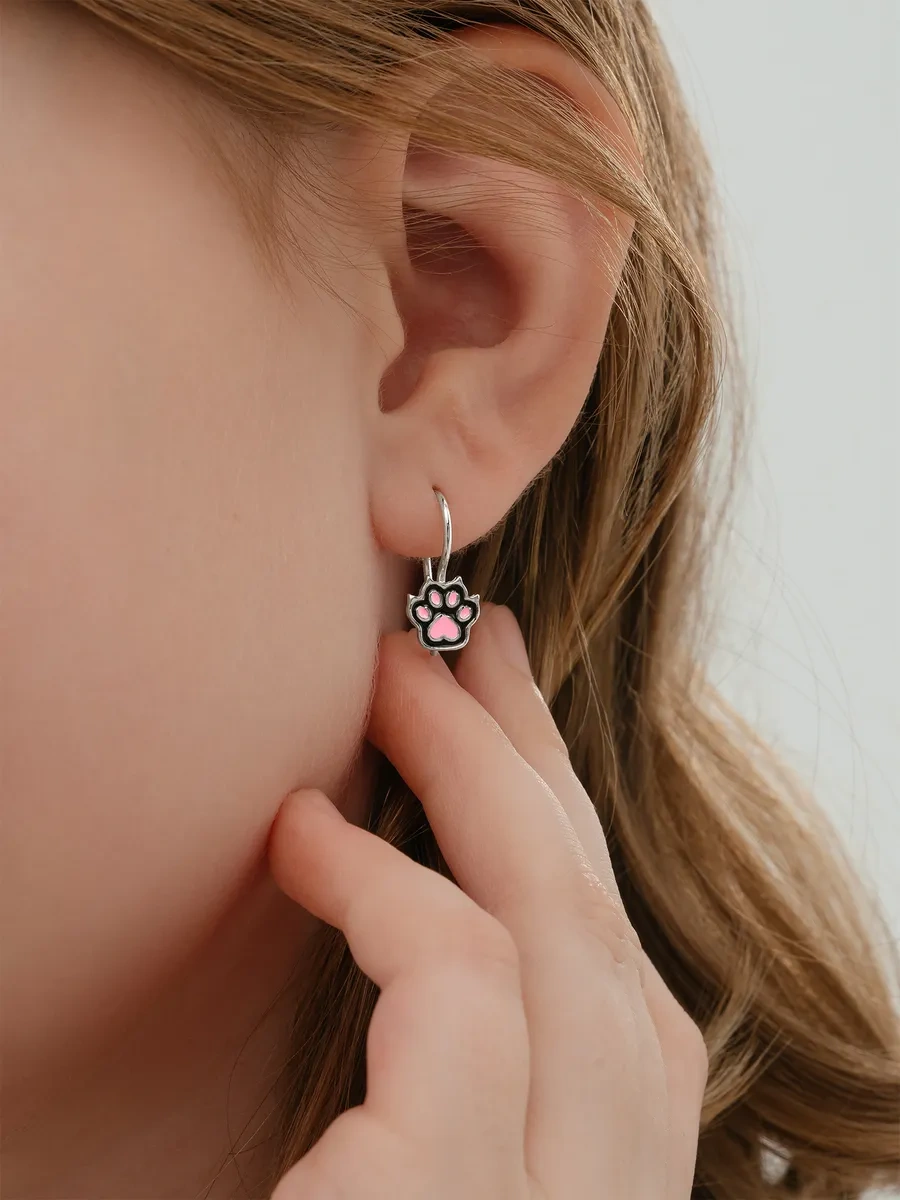 Serebro Rossii Çocuk Küpeleri, 925 Ayar Gümüş, Kedi Patileri 12811949 Pembe