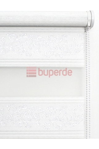 Buperde Beyaz - Gümüş Jakarlı Pilise Pliseli Zebra Stor Perde (Sarmaşık)