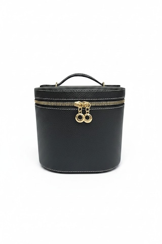 Makyaj Düzenleyici Aynalı Makyaj Çantası Siyah Bölmeli Taşınabilir Kozmetik Organizer 19x15x16 Cm