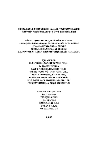 Premium Yetişkin Kedi Maması Tavuklu Balıklı Kedi Maması 1,5 Kg