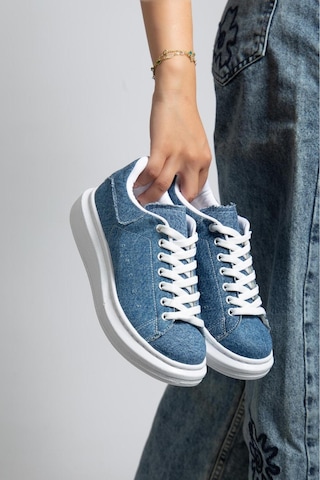 Erceka Günlük Sneaker Kadın Spor Ayakkabı Bağcıklı Beyaz-siyah-mavi-gümüş-gold-sarı Mavi Kot