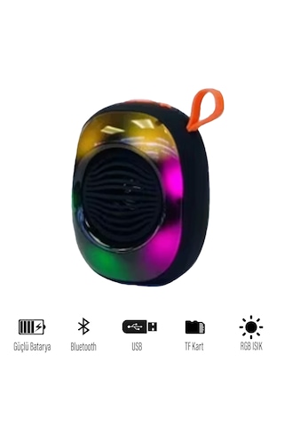 Blosuz Bluetooth Hoparlör 5w Rgb Işıklı Speaker Ses Bombası Siyah