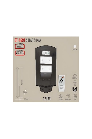 Cata Güneş Enerjili Bahçe Aydınlatma 40w Solar Sokak Lambası Ct-4691