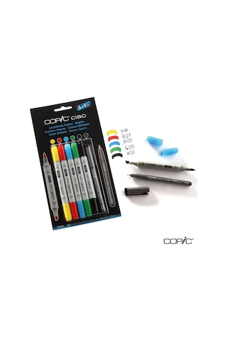 Copic Ciao Çift Taraflı Grafik Marker Kalem Seti 5+1 Brights Colours 22075550 Çok Renkli