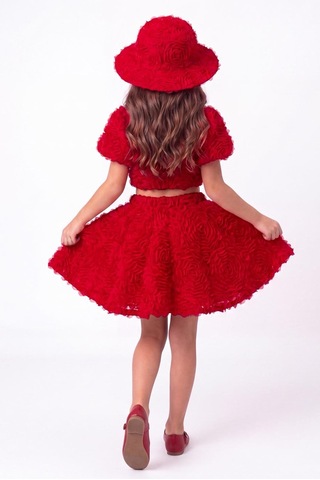 Mnk Baby & Kids Rosemu Kız Çocuk Şapkalı Takım M00819 Kırmızı