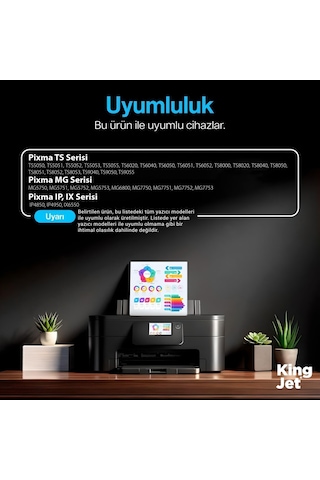 Kingjet Canon Pixma Ts8000 Uyumlu Yüksek Kapasiteli 5 Renk Takım Uyumlu Kartuş Çipli