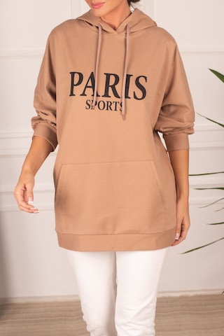 Armonika Kadın Vizon Önü Yazılı Kanguru Cepli Kapüşonlu Oversize Uzun Kol Sweatshirt Arm-24k024008