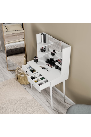 2200 Lucky Aynalı Ahşap Ayaklı 2 Çekmeceli 80 Cm Makyaj Masası