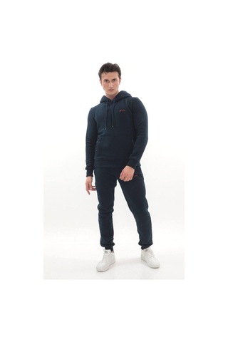 Erkek 3 İplik Kapüşonlu Sweat Üst Lacivert Bordo