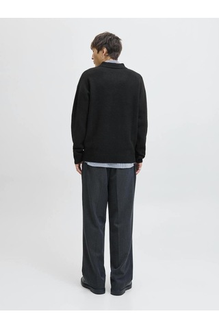 Jack & Jones Jjsoho Ollıe Knıt Splıt Neck Ln Yakalı Kazak Siyah