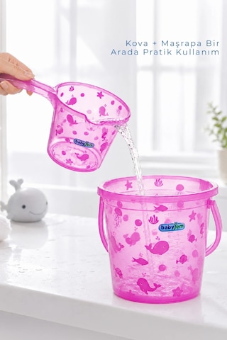 Babyjem Şeffaf Kova & Maşrapa Set Pembe Desenli
