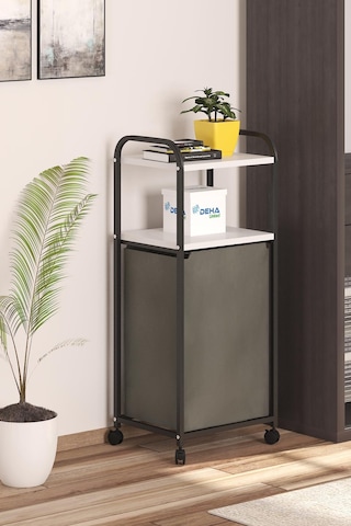 2 Raflı Frenli Tekerlekli Çamaşır Sepeti Banyo Dolabı Kirli Sepetli Banyo Düzenleyici Çamaşırlık 001