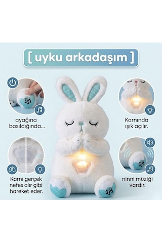 Nefes Alan Işıklı Müzikli Uyku Arkadaşı Tavşan 30 Cm Ninni Söyleyen Göğsü Hareketli Uyku Oyuncağı Çok Renkli