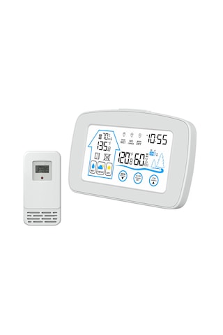 Hangfox Beyaz İç/harici Kablosuz Sıcaklık Nem Ölçer, Aydınlatmalı Büyük Ekran, 100m Sensör Aralığı, Konfor Göstergeli Hava Durumu Saati