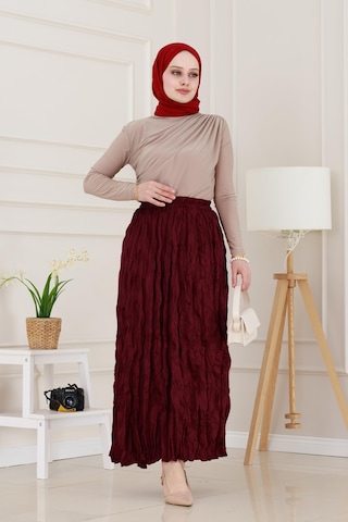 Sevitli Beli Lastikli Kraş Etek-bordo-4974 Bordo