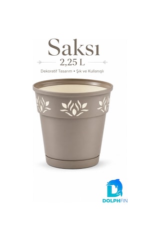 2,25 L Dekoratif Alt Tabaklı Plastik Saksı Çiçek Motifli Karışık Renk