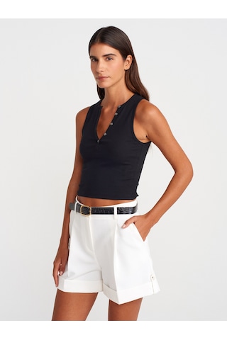 Dilvin 21005 Yıkama Efetkli Crop Top-siyah Siyah
