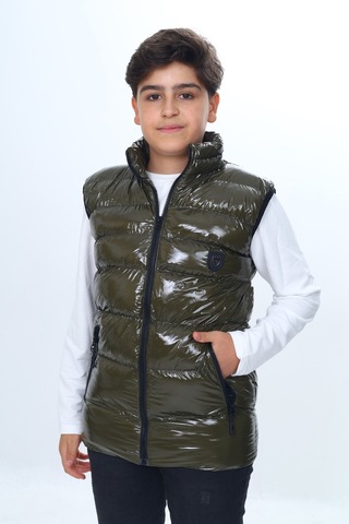 Toontoy Erkek Çocuk Parlak Görünümlü Göğsü Armalı Yelek Haki