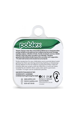 Poblex Su Geçirmez Yapışkan Kulak Bandı + Kulak Tıkacı