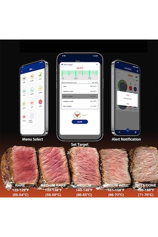 Teltree Bluetooth Et Termometresi, 150m Menzil, Akıllı Uygulama Kontrolü, Alarm Ve Zamanlama Fonksiyonu, 304 Çelik Prob, Şarjlı Depolama Tabanı İle Dış Mekan Izgara Termometresi