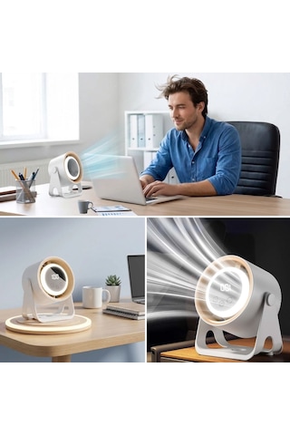 Büro Ev Ofis si İçin Şarjlı 6mod Masaüstü Dijital Led Ekran Oynar Başlık Led Işıklı Fan