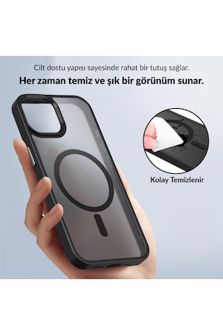 Bix İphone 15 Pro Max Magsafe Uyumlu Kılıf Tam Koruma Manyetik Darbe Emici Siyah