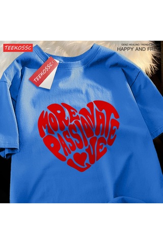 Startmore Y2k Vintage Tişört Tee Daha Tutkulu Aşk Baskı Mavi