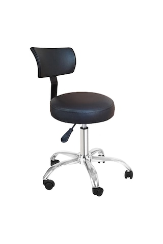 Ofis Kasiyer Taburesi Metal Ayak Tekerlekli Sırt Dayama Eczane Laboratuvar Büro Çalışma Koltuğu