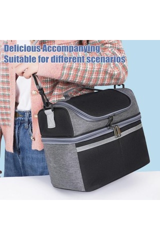 Yalıtımlı Öğle Yemeği Çantası Çift Katlı Öğle Yemeği Tote Büyük Sızdırmaz Genişletilebilir Öğle Yemeği Kutusu Şarap Kırmızısı