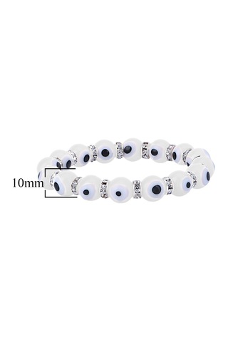 Stretch 10 Mm Beyaz Renk Nazar Boncuklu Kristal Taşlı Rondela Bileklik Diğer